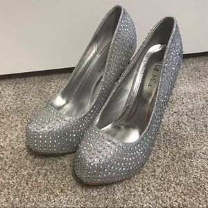 Silver rhinestone heels